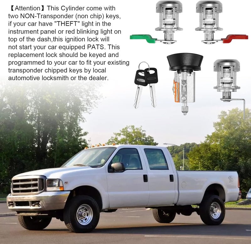 MOTORSTAR C-42-195 Ignition Switch Lock Cylinder & Door & Pickup Tailgate with Lock Pawl Lever Set w/2 Keys for Ford F-Series F150 1997-2003, F250 & F350 1998-2004, Replace# LC6177+DL5885+597638 (No Chip) - Image 3